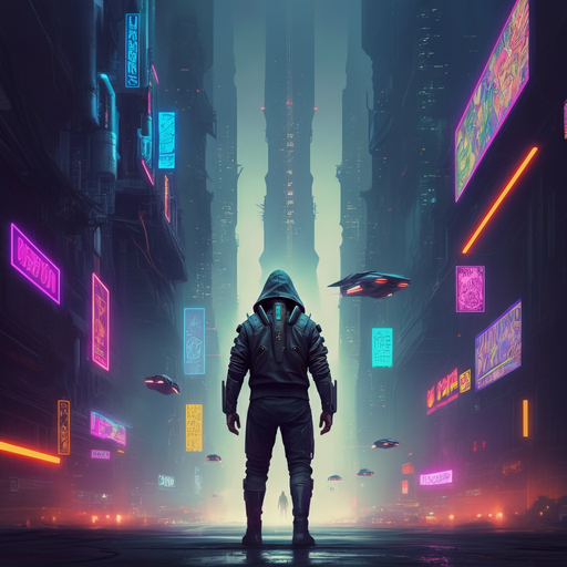 Lost in the Neon Labyrinth: A Cyberpunk Silhouette