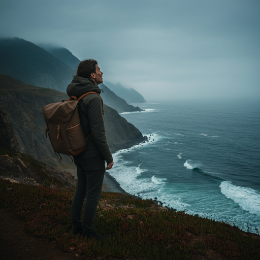 A Lone Hiker Contemplates the Vastness of the Ocean