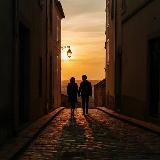 Silhouettes of Love Against a Sunset Sky