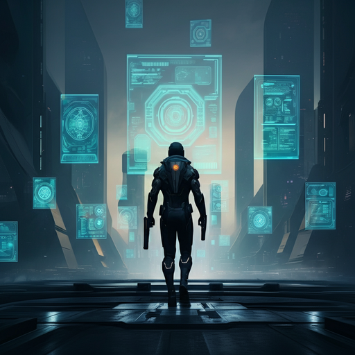 A Lone Figure in a Futuristic Cityscape