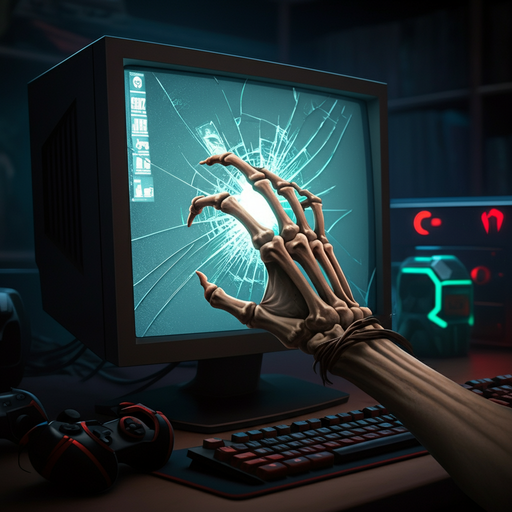 Digital Dread: A Skeletal Hand Breaks Through the Screen