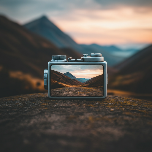 Capturing the Moment: A Vintage Camera Frames a Serene Landscape