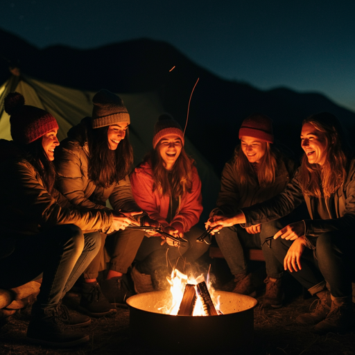 Campfire Connection: Friends Share Laughter and Warmth Under the Stars