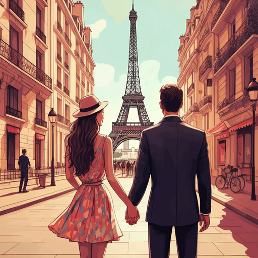 Parisian Romance: A Dreamy Stroll with the Eiffel Tower as Witness