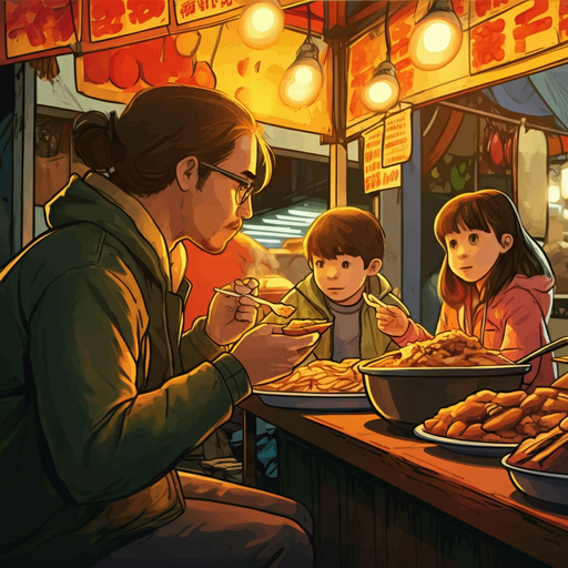 Family Feast in the Night Market Glow