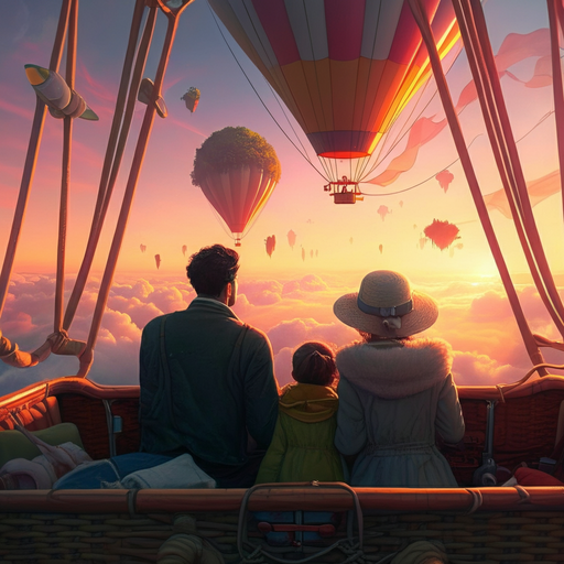 Sunset Adventure: A Family Soars Above the Clouds