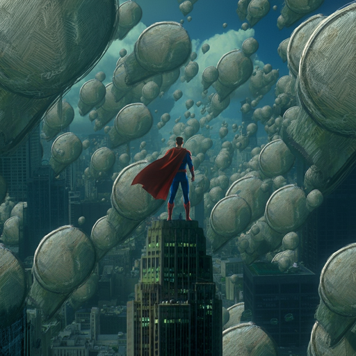 Superhero Stands Guard Over a City of Floating Wonders