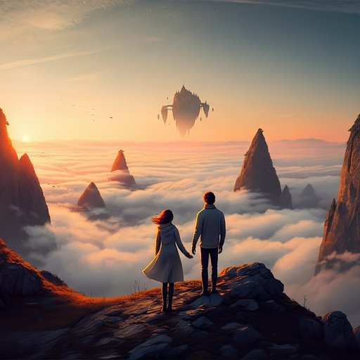 Love Amidst the Clouds: A Romantic Mountaintop Encounter with a Floating Island City