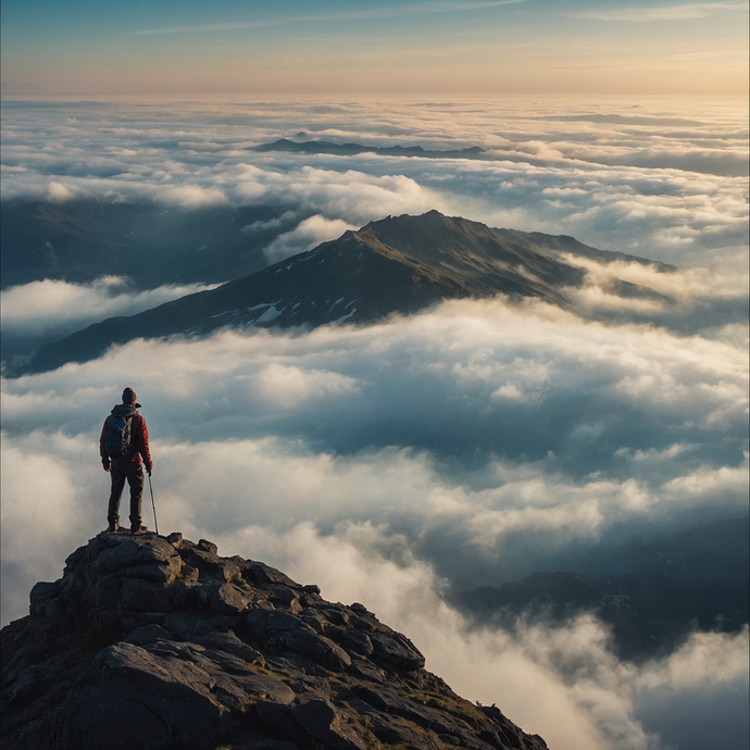 Solitude and Majesty: A Hiker’s Sunrise Above the Clouds