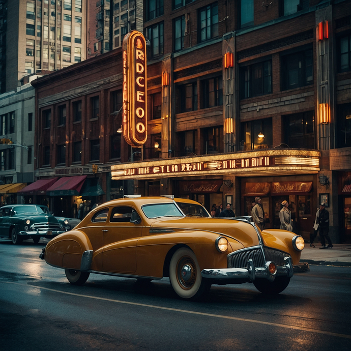 Neon Nights: A Classic Car Cruises Through the City