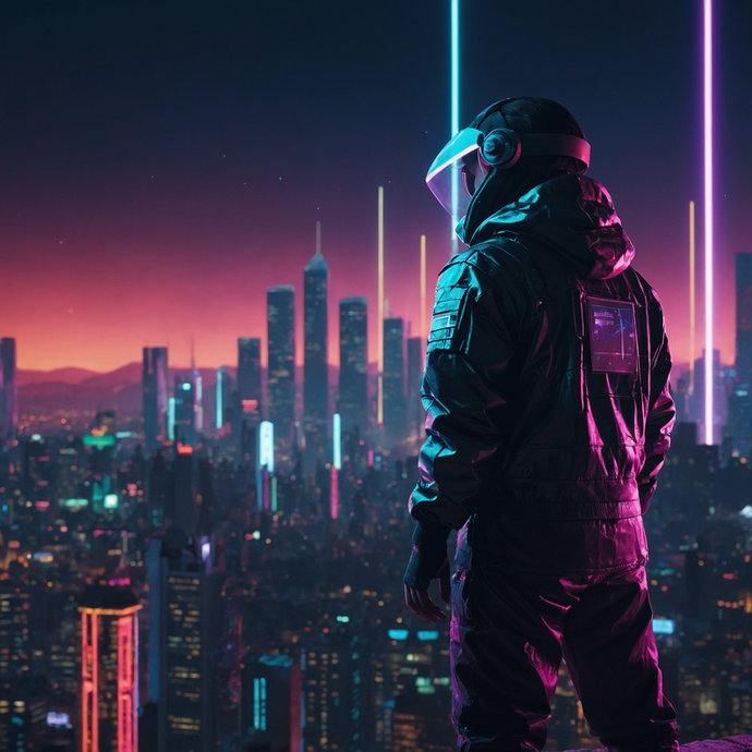 Lost in the Neon Labyrinth: A Cyberpunk Silhouette