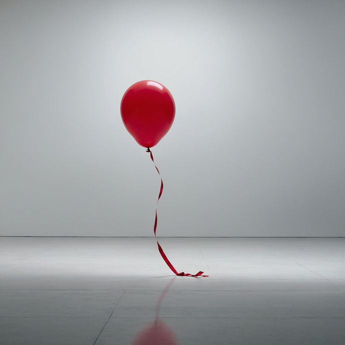 A Single Red Balloon in a White Room: A Moment of Hope and Isolation