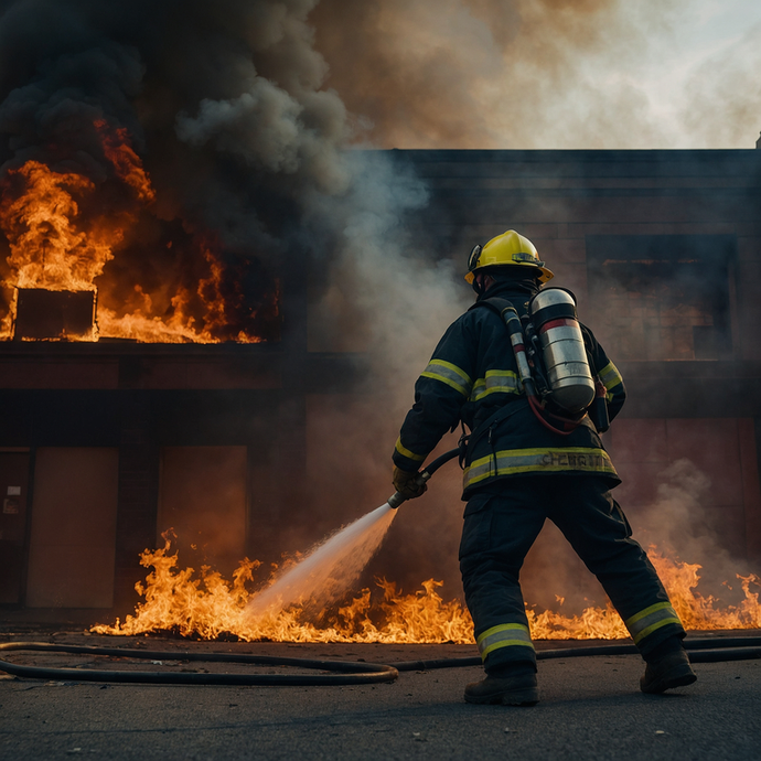 Firefighter Bravely Battles Blaze in Dramatic Scene