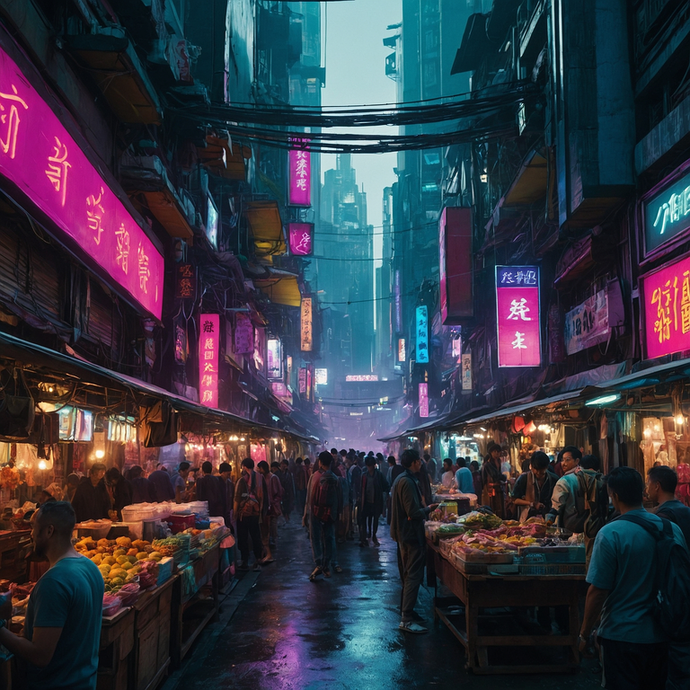 Neon Dreams: A Futuristic Night Market Comes Alive