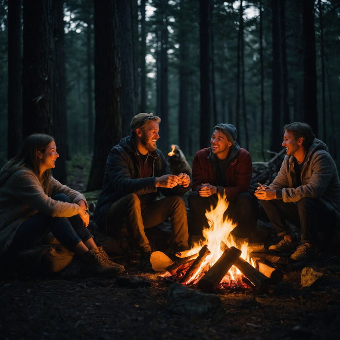 Campfire Laughter: Friends Gather Under the Stars