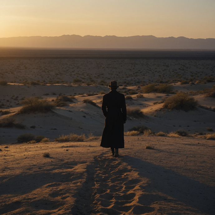 Silhouettes of Solitude: A Figure Walks into the Sunset