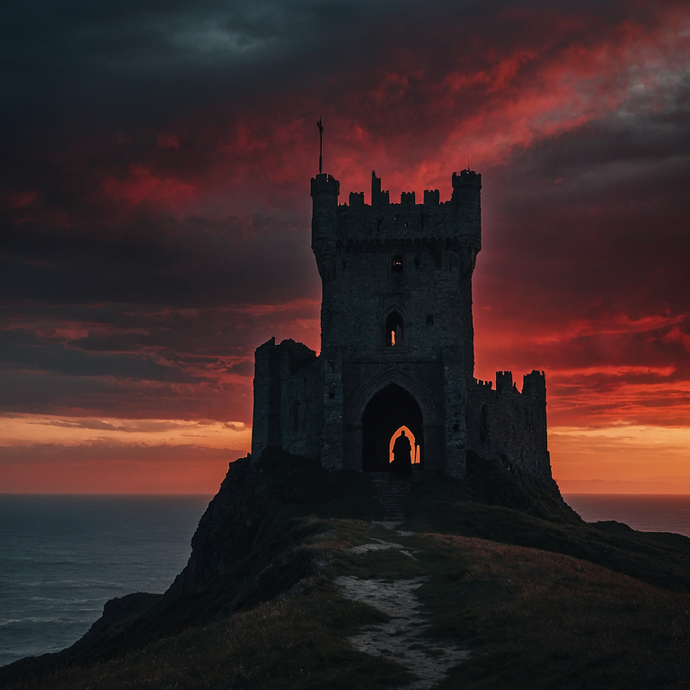 Silhouetted Majesty: A Castle Against the Fiery Sunset