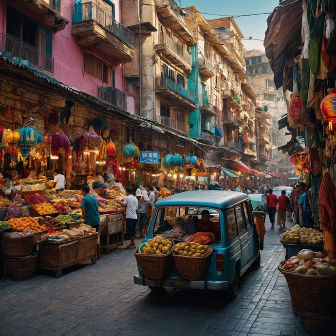 A Symphony of Colors and Chaos: Life in a Bustling Asian Market