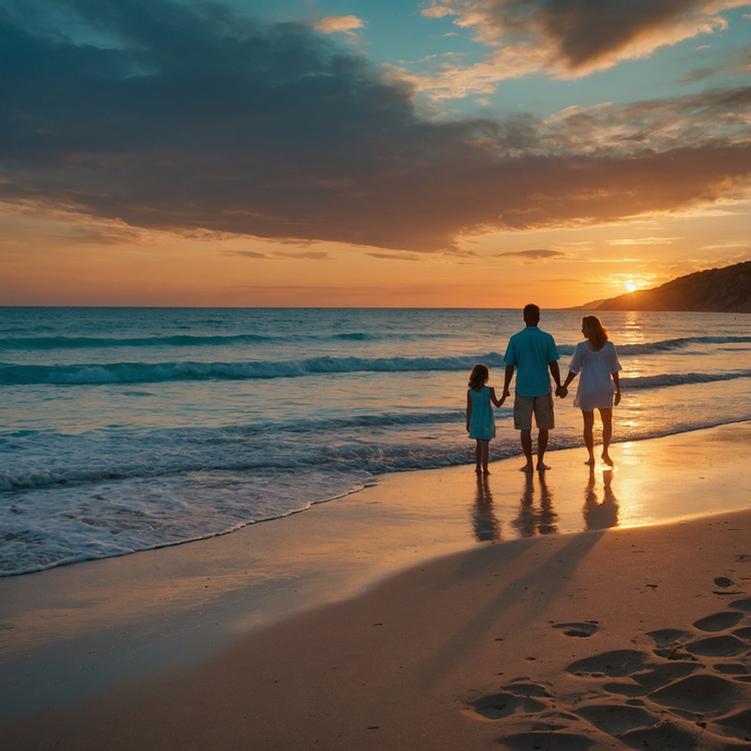 Sunset Stroll: A Family’s Tranquil Moment