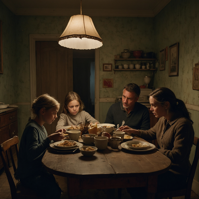 A Family’s Silent Supper: Unease in the Shadows