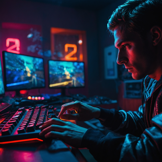 Lost in the Neon Glow: A Gamer’s Intense Focus