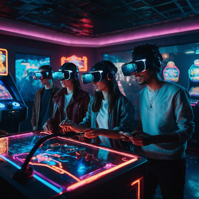 Friends Dive into a Neon-Lit VR Arcade