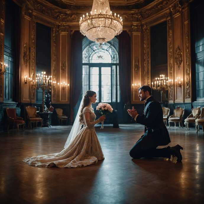 A Moment of Elegant Intimacy in a Grand Ballroom