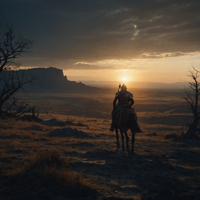 Silhouetted Rider Against a Dramatic Sunset