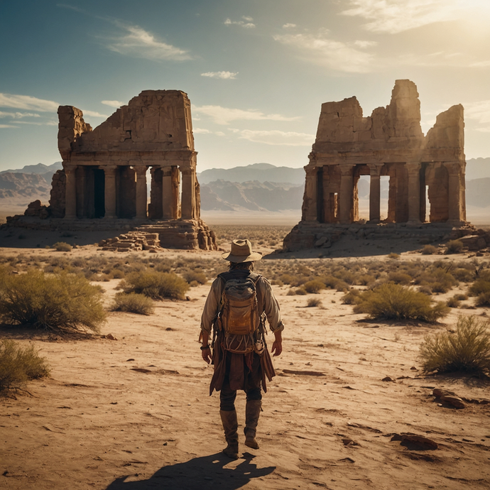 Lost in the Desert’s Embrace: A Lone Explorer and the Ruins of Time