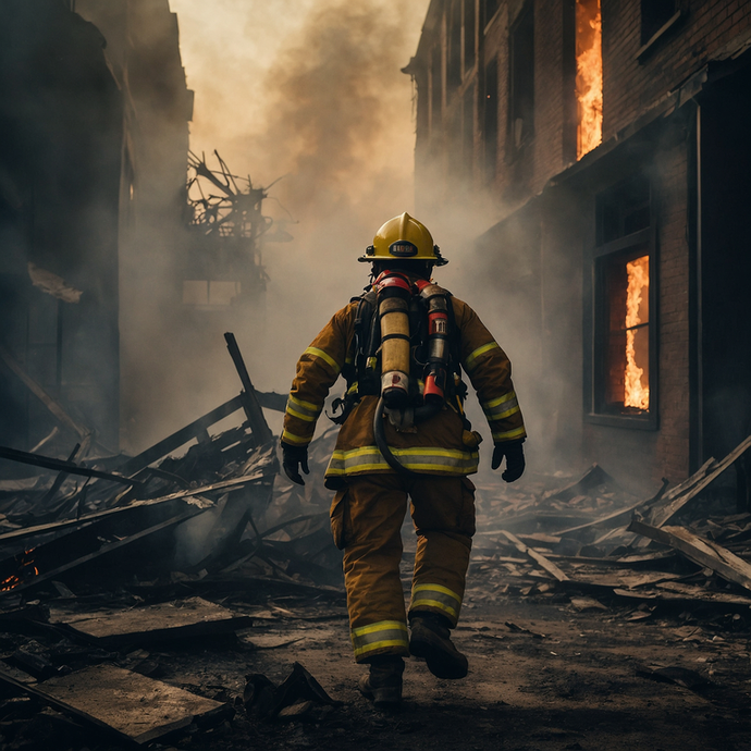 Firefighter Silhouetted Against Blazing Inferno