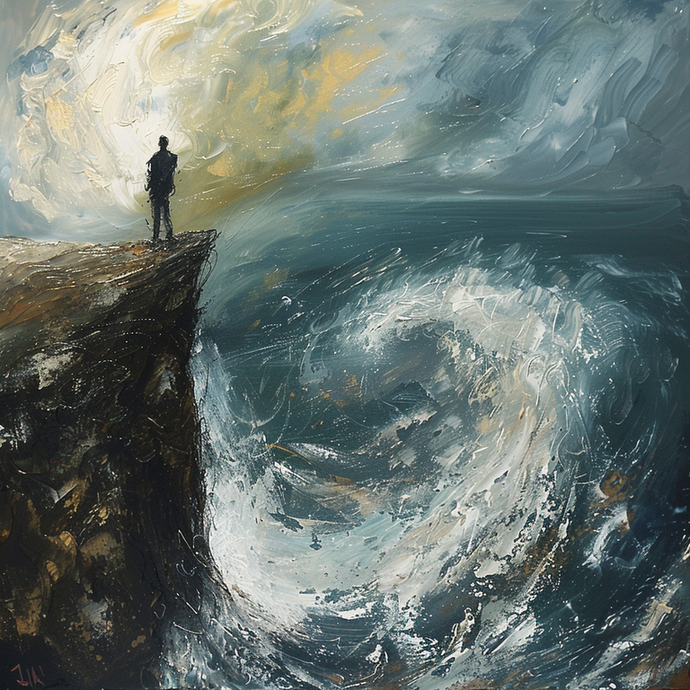 Confronting the Storm: A Solitary Figure on the Cliff’s Edge