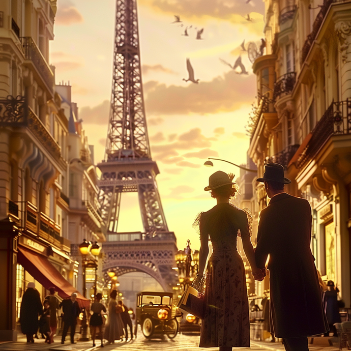 Parisian Romance: A Golden Sunset Stroll