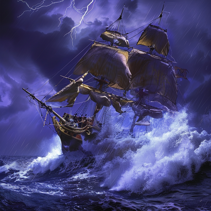 Galleon Battles a Furious Storm