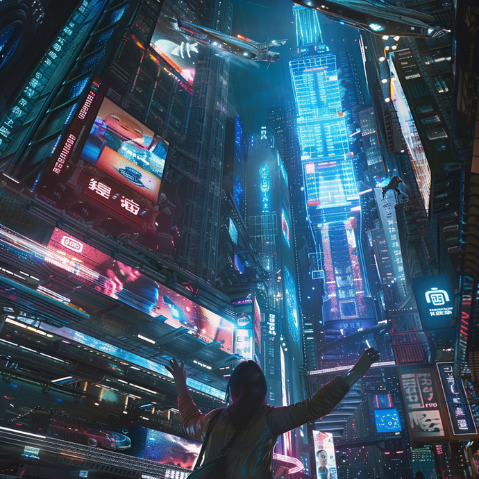 Lost in the Neon Glow: A Moment of Awe in a Futuristic City