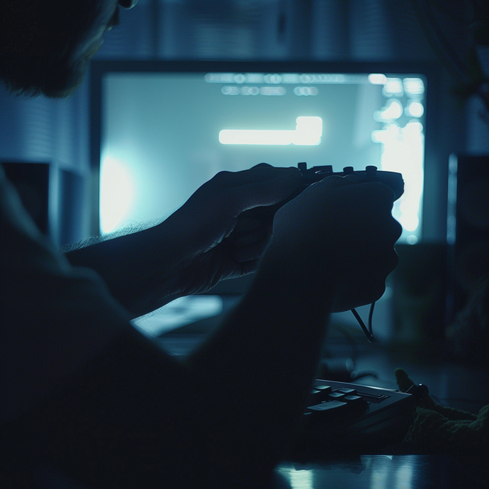 Silhouetted in the Glow: A Gamer’s Focus in the Dark