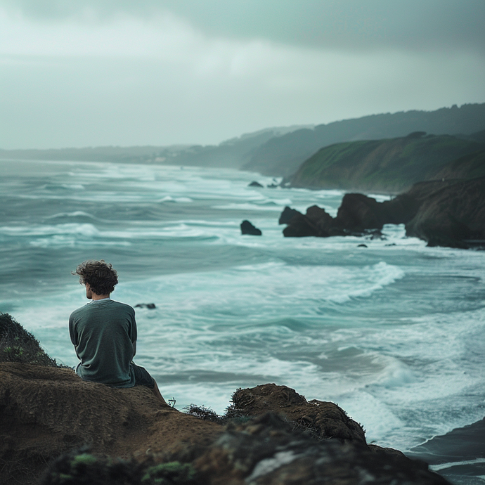 Solitude and Storm: A Figure Contemplates the Unrelenting Sea