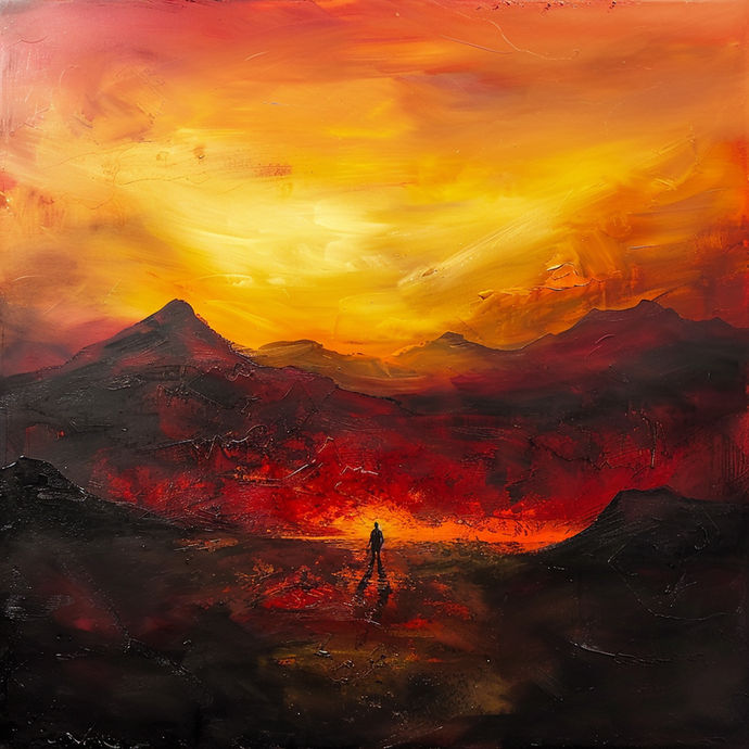 A Solitary Figure Against a Fiery Sky