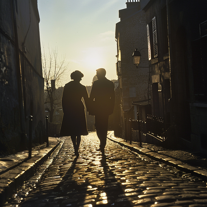 Parisian Sunset Romance: A Couple’s Silhouette Against the Golden Hour