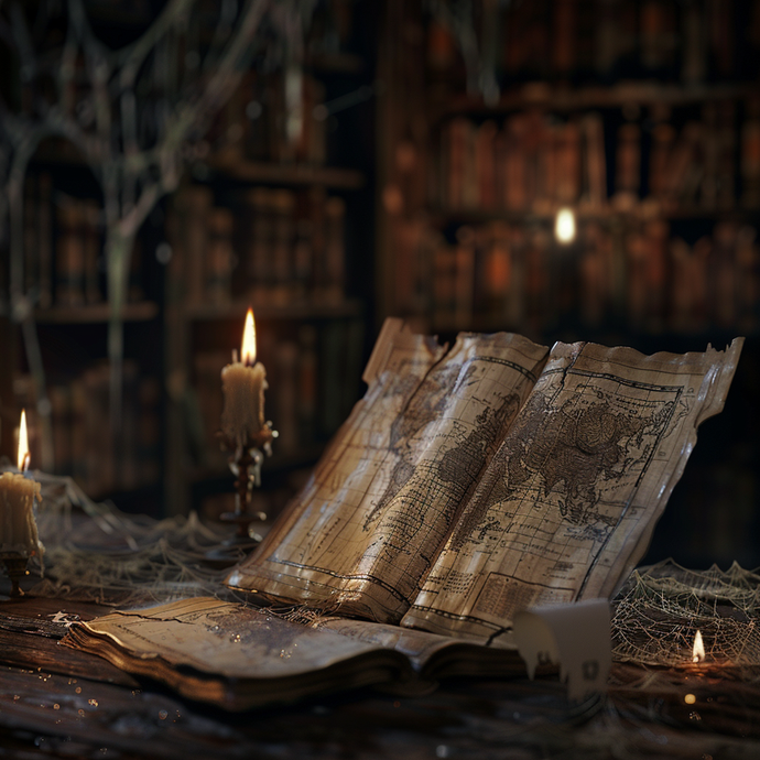 Whispers of Adventure: An Antique Map Unveiled by Candlelight