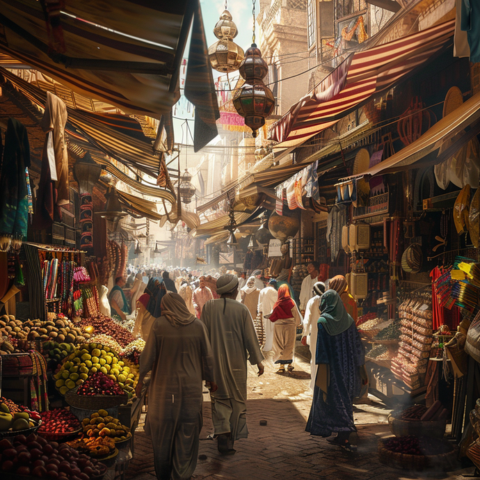 Sun-Drenched Life in a Middle Eastern Marketplace