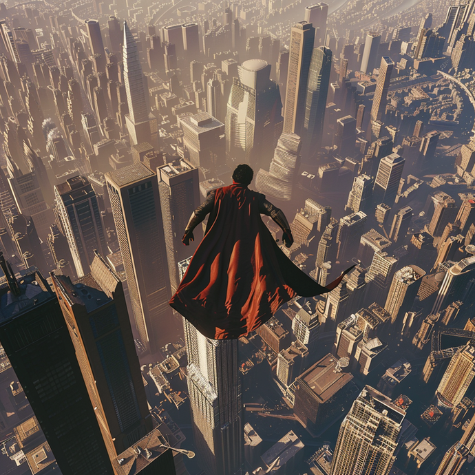 Heroic Flight: A Silhouette of Hope Against the Golden City