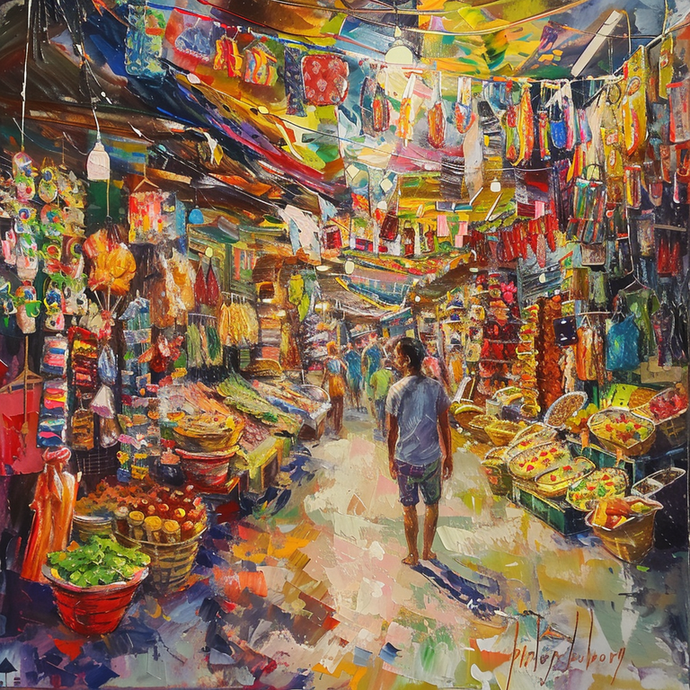 A Vibrant Marketplace in a Brushstroke