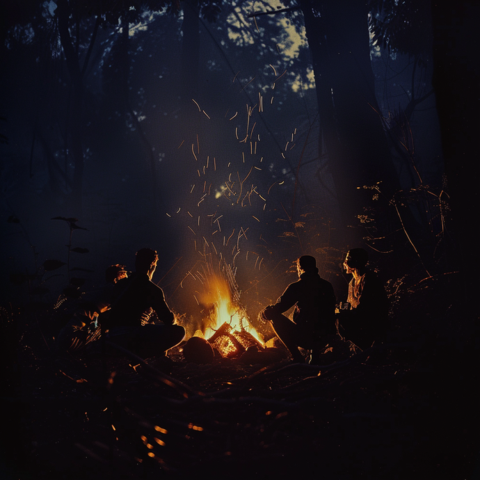 Silhouettes of Mystery: A Campfire in the Dark Forest