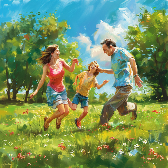 Family Fun in the Sun: Joyful Run Through a Lush Field