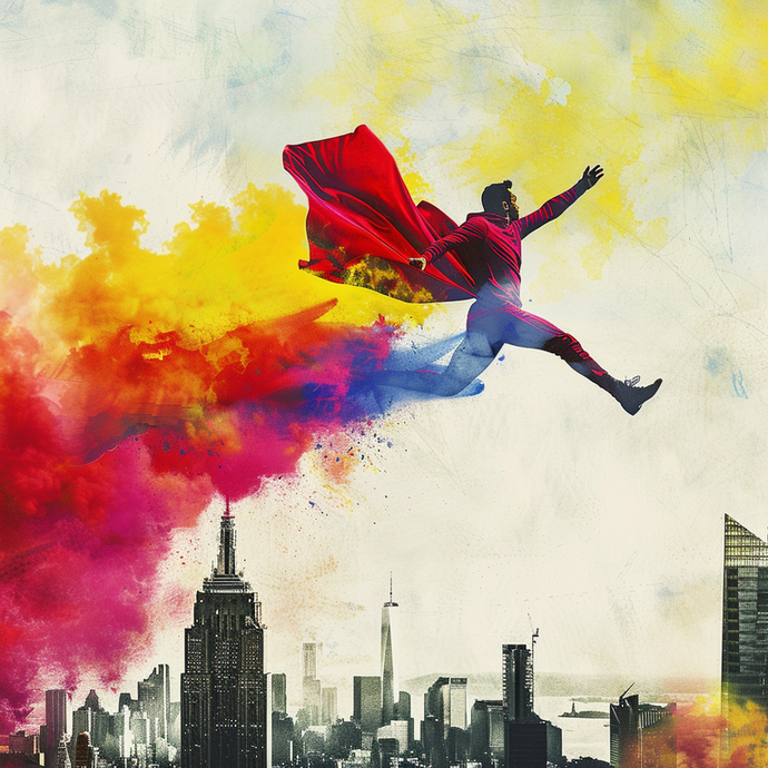 Superhero Soars Through a City of Color