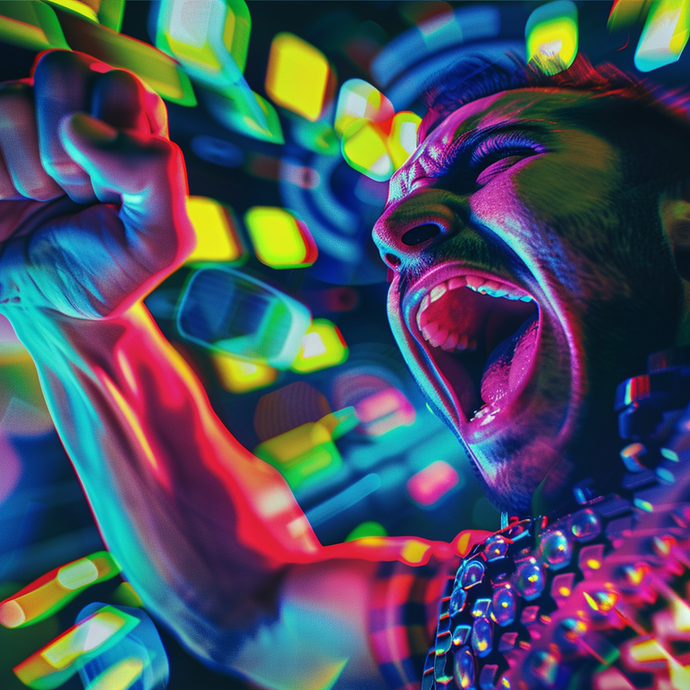 Neon Fury: A Man’s Cry in a Sea of Color