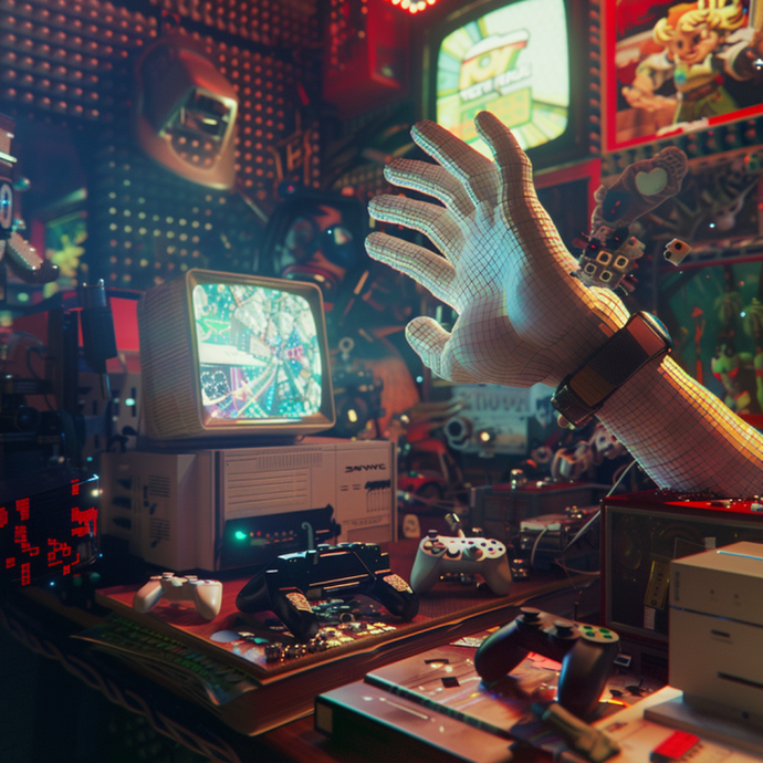 Retro Gaming Meets Futuristic Tech: A Nostalgic Cyberpunk Scene