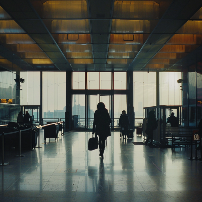 Tranquility Amidst the Hustle: A Woman Finds Solitude in a Bustling Airport