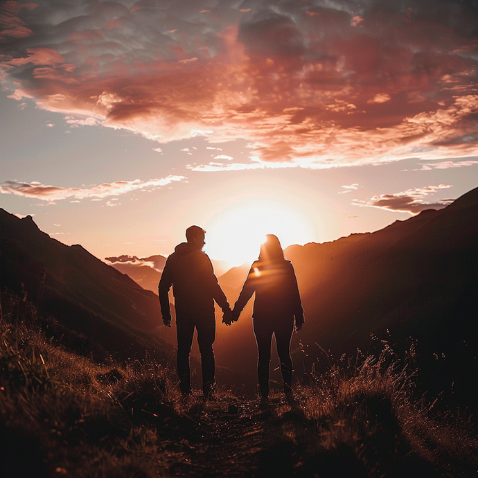 Mountain Sunset Silhouette: A Romantic Moment Captured