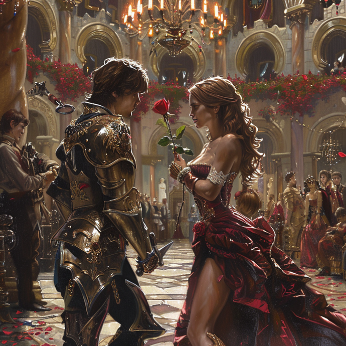 A Knight’s Romantic Offering: A Timeless Scene of Love and Drama